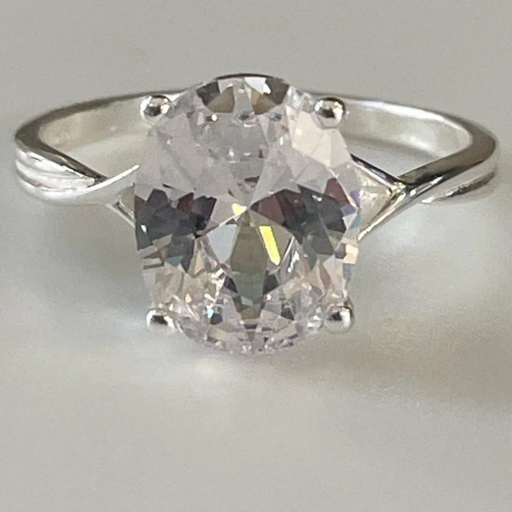 Sterling Silver Solitaire Oval Diamond Ring